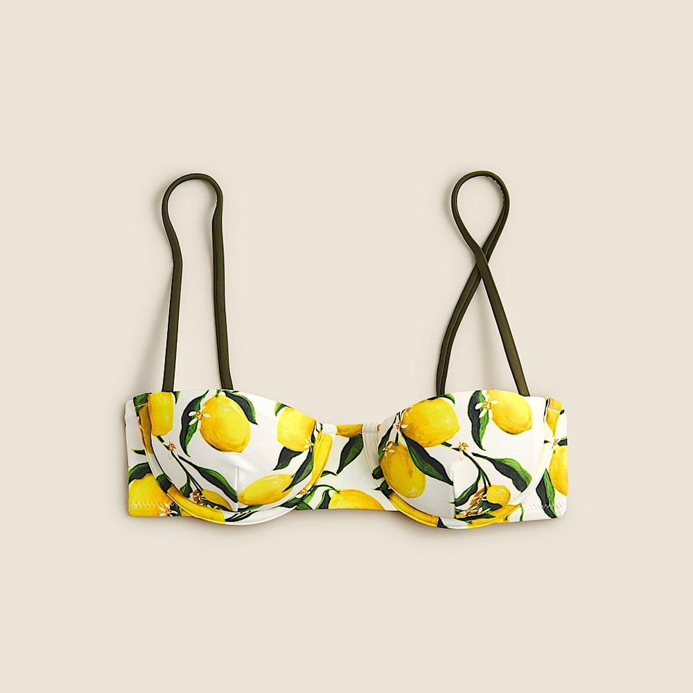 J. Crew Lemon Print Bandeau Bikini Top with Olive Straps